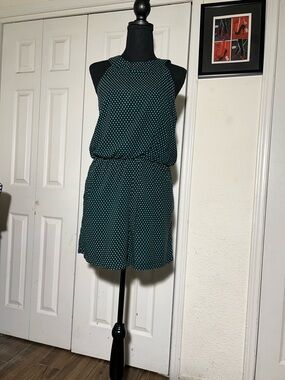 Emma & Michele Teal Polka Dot Halter Romper